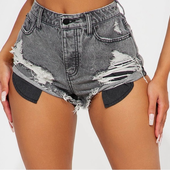 Fashion Nova Pants - Distressed Gray Denim Shorts